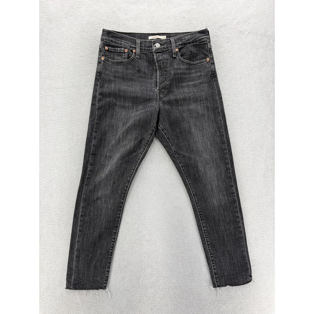 Levis Wedgie Skinny Jeans Womens 31 Gray Charcoal Wash High Rise Stretch Raw Hem